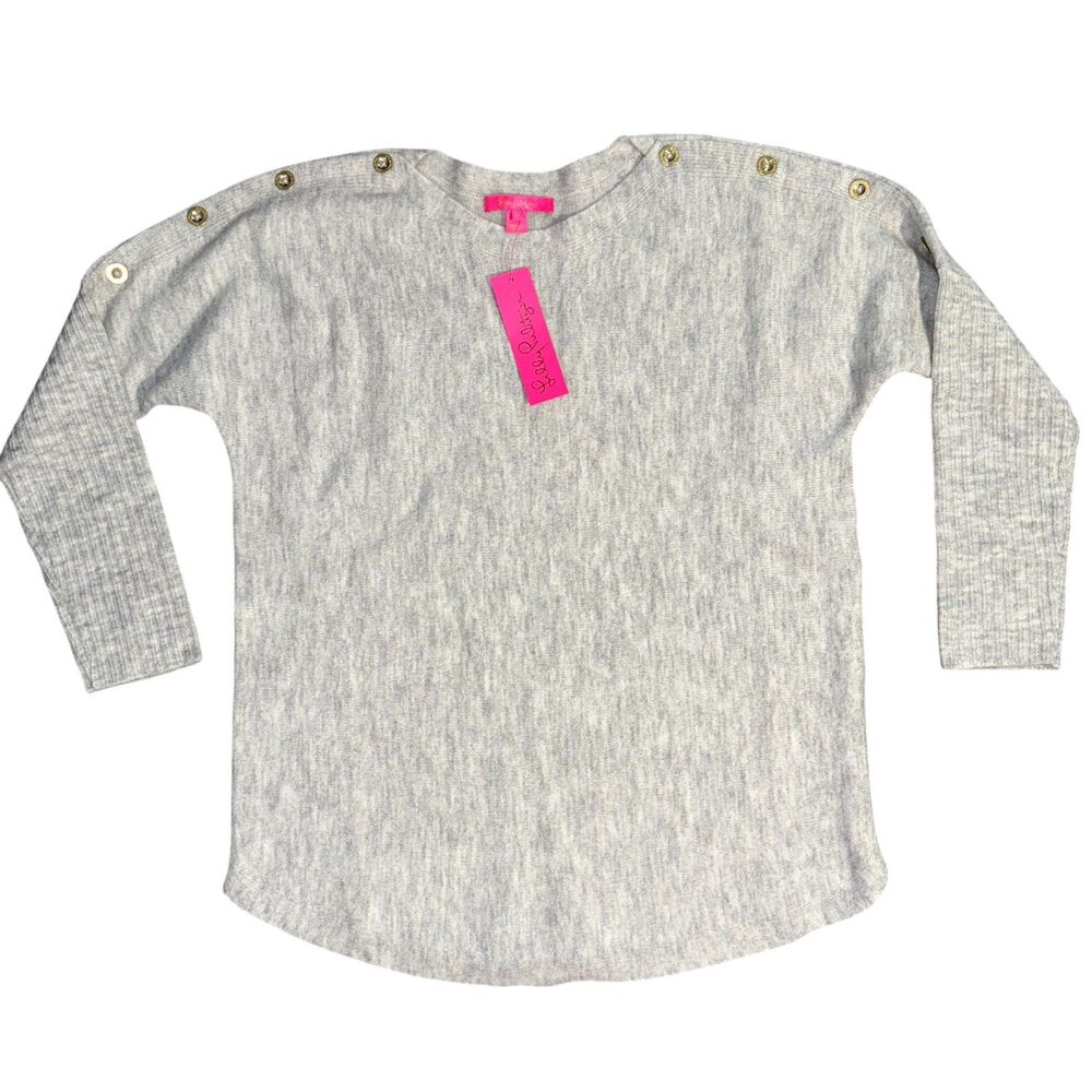 NWT Lilly Pulitzer Arna Buttoned Longline Sweater - Seaside Grey, Size M - Picture 4 of 8